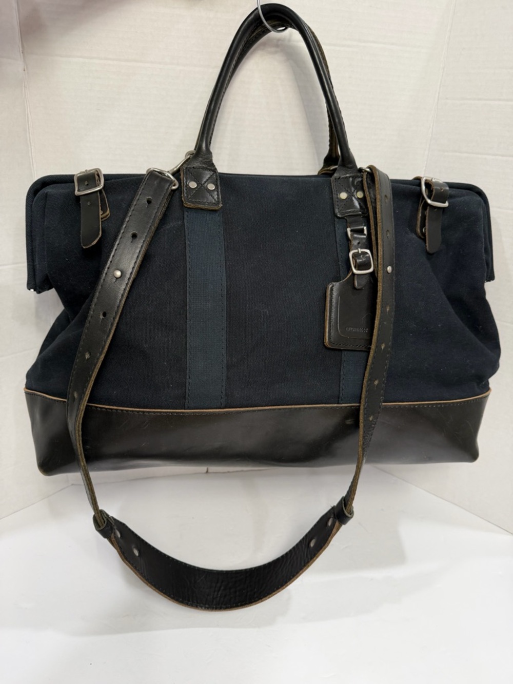 BILLYKIRK Navy Canvas & Leather Weekender Bag,Travel Duffel  with strap $575